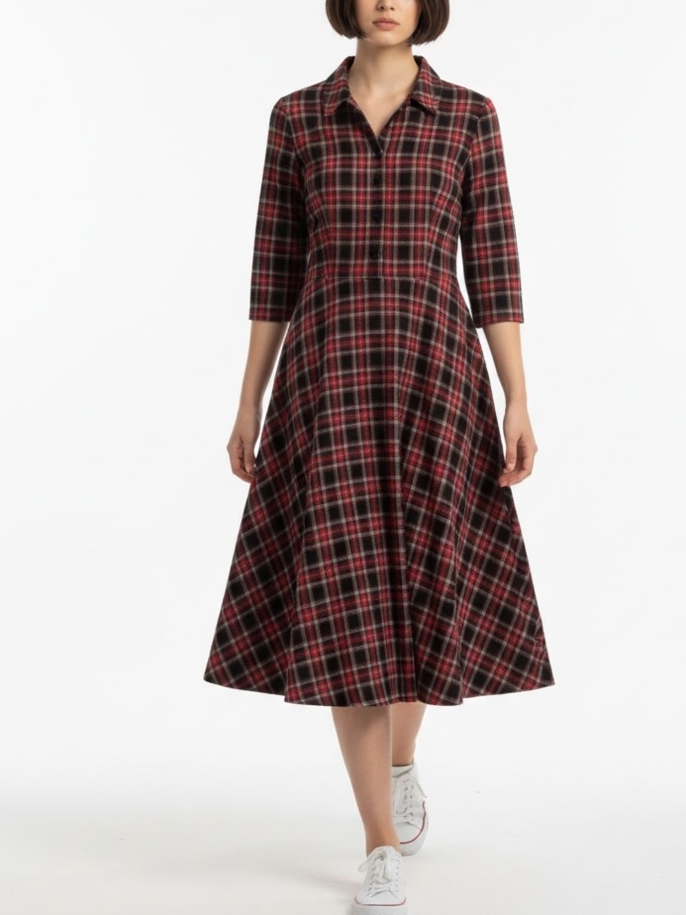 60S RETRO PLAID FIT AND FLARE DRESS